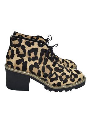 TopShop Chunky Heel Boots NWOT  Calf Hair Leopard Brown Black Booties Size 37